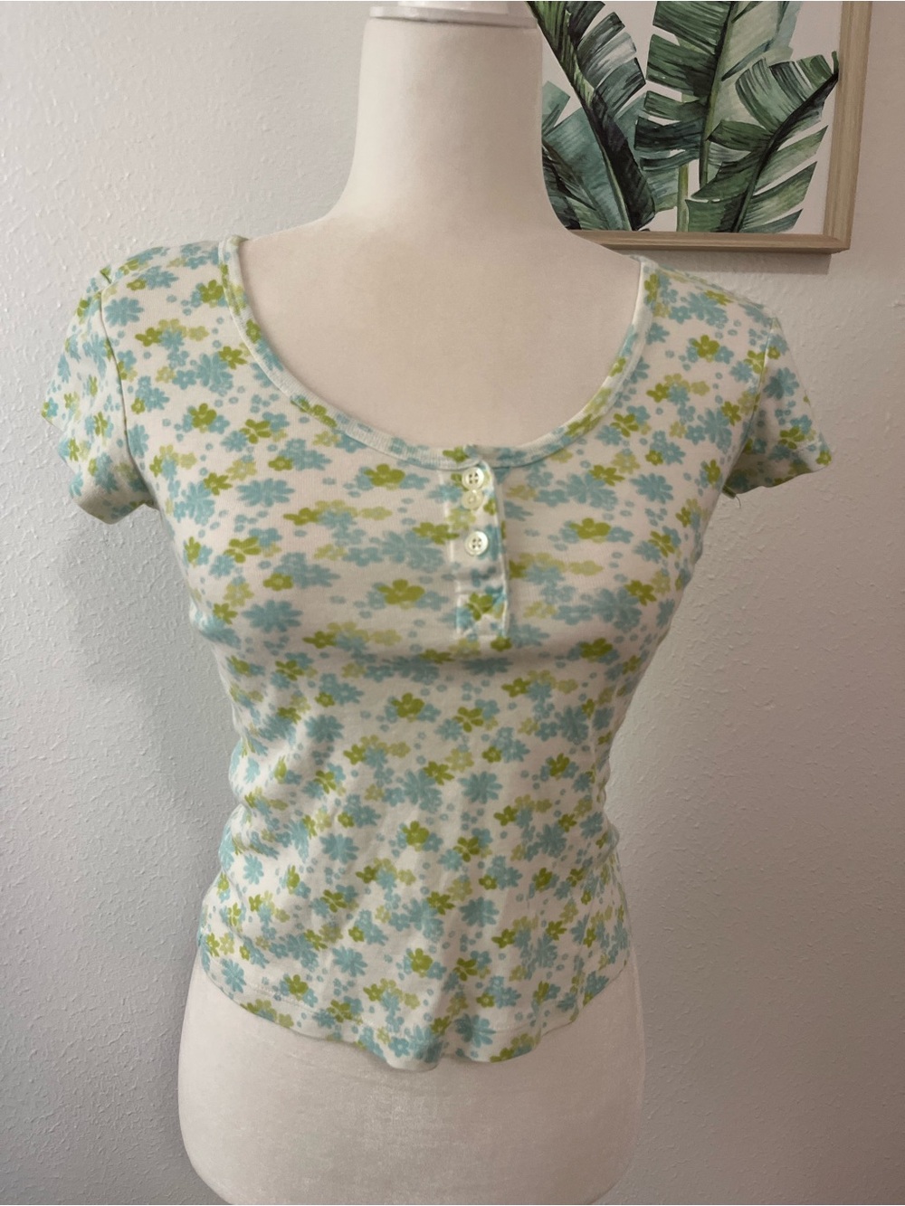 Blue Floral Short Sleeve Button-Front Shirt